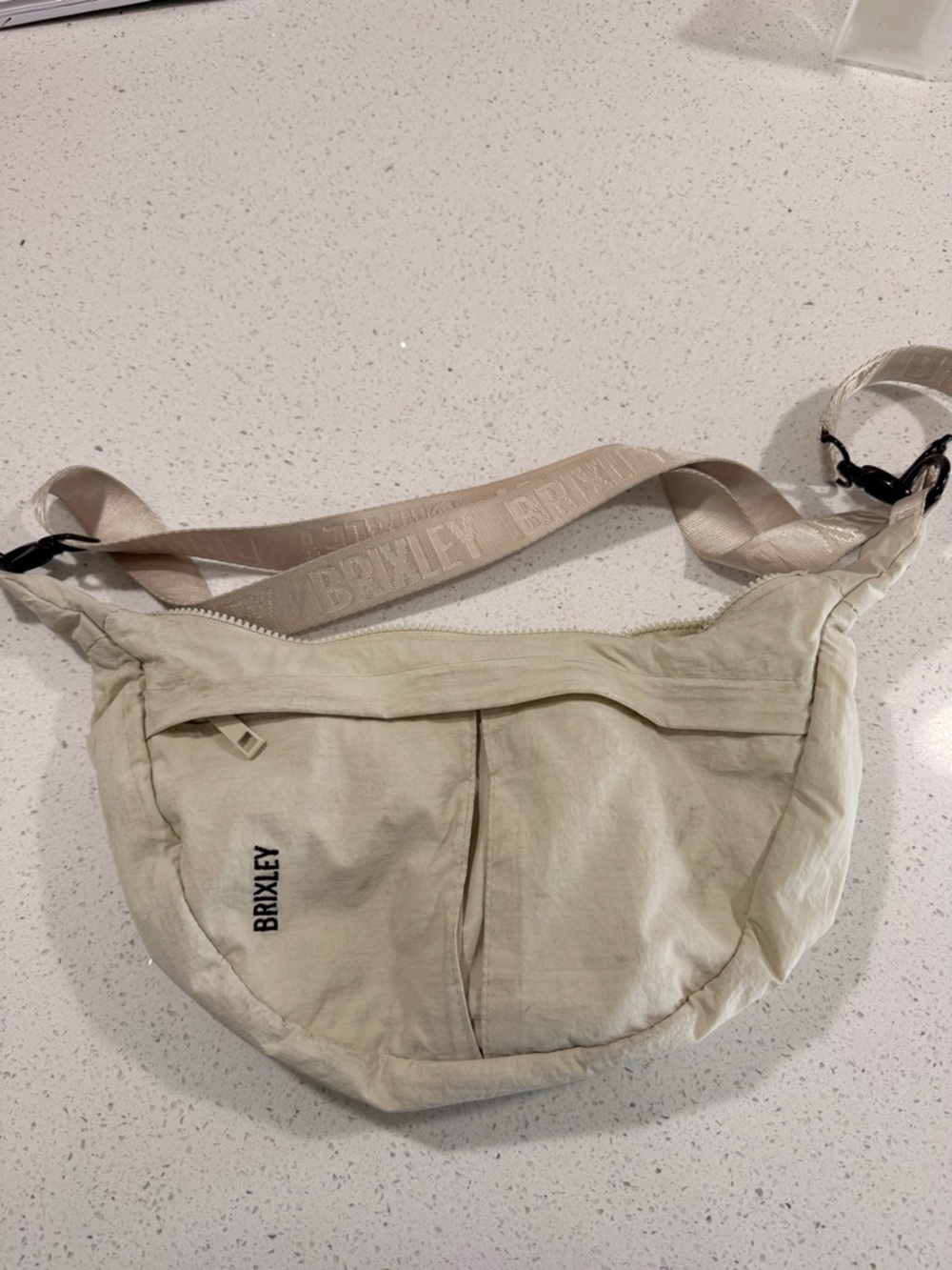 BRIXLEY Cream Crossbody Bag with Branded Strap